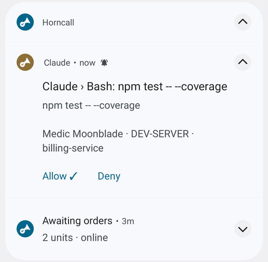 Notification naming the AI, with Allow and Deny